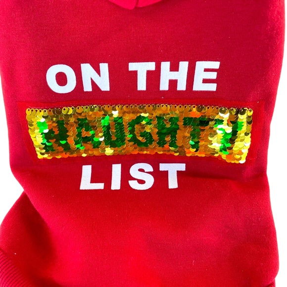 NWT Heart to Tail "On the Naughty List" Red Sweatshirt Sequin X-mas Hoodie Small - Picture 3 of 10